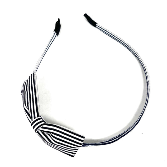 020-00323 Thin Fabric Hair Band with Bow Black/White Striped