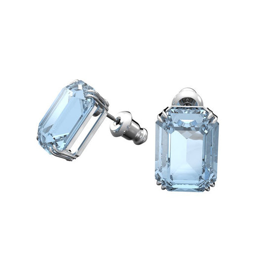 Swarovski 5614935 Millenia stud earrings, Octagon cut crystals, Blue, Rhodium plated