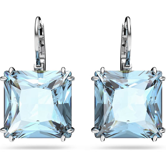 Swarovski 5619472 Millenia earrings, Square cut crystal, Blue, Rhodium plated