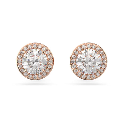 Swarovski 5636275 Constella stud earrings, Round cut, Pavé, White, Rose gold-tone plated
