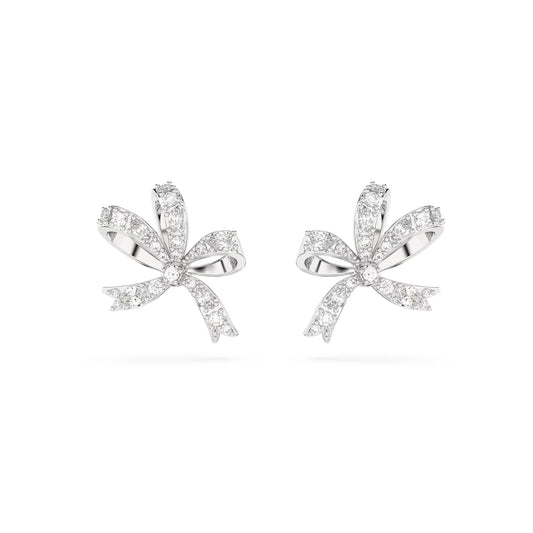 Swarovski Volta stud earrings, Bow, Small, White, Rhodium plated 5647579