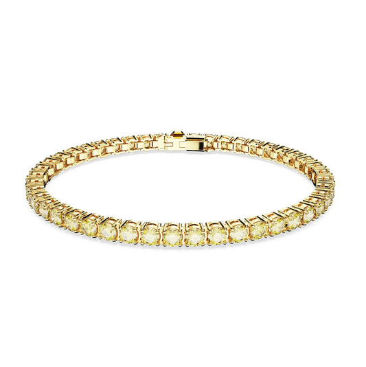 Swaovski 5648933 Matrix Tennis bracelet, Round cut, Small, Yellow, Gold-tone plated
