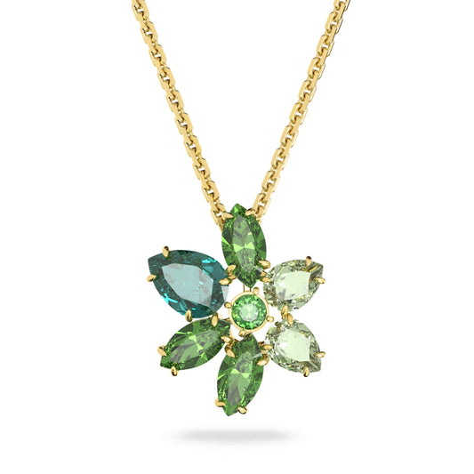 Swarovski Gema pendant, Mixed cuts, Flower, Green, Gold-tone plated 5658399