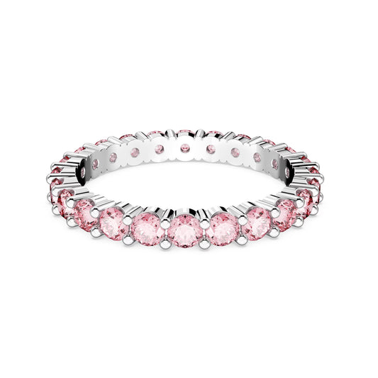 Swarovski 5658856 Matrix ring, Round cut, Pink, Rhodium plated 55