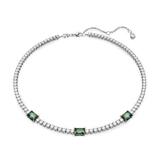 Swarovski 5666168 Matrix Necklace Tennis, Different cuts, Green, Rhodium plating