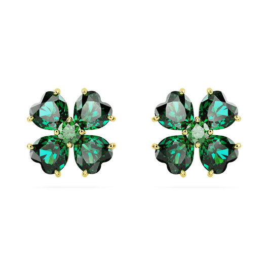 Swarovski 5666236 Idyllia stud earrings, Clover, Green, Gold-tone plated