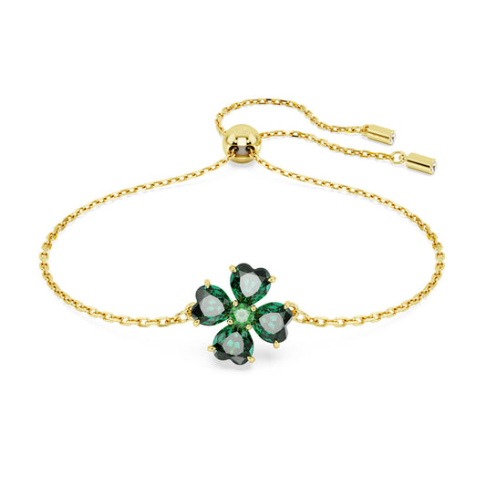 Swarovski 5666585 Idyllia bracelet, Mixed cuts, Clover, Green, Gold-tone plated M