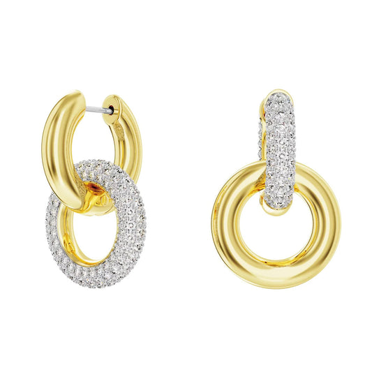 Swarovski 5668818 Dextera Hoop Earrings, Intertwined Circlet, White, Gold Plated