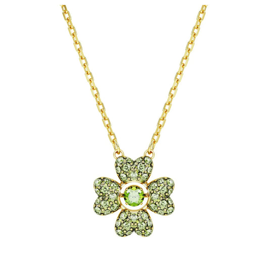 Swarovski 5671144 Idyllia Necklace Pendant, Lucky Clover, Green, Gold Plated