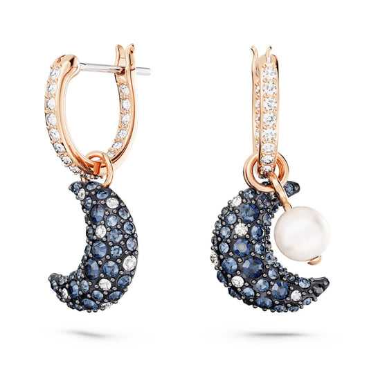 Swarovski 5671569 Luna drop earrings, Asymmetrical design, Moon, Multicolored, Rose gold-tone plated