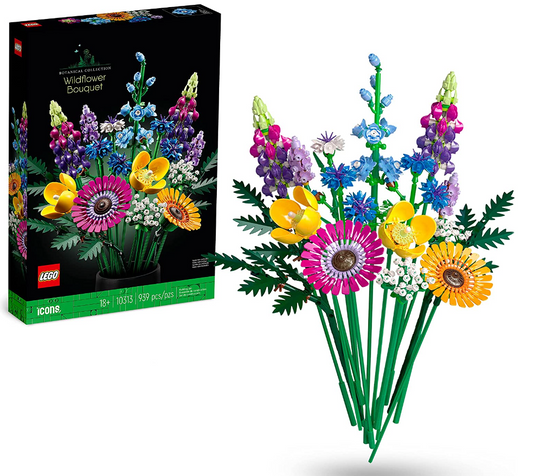 Lego 10313 Icons Wildblumenstrauß Set, Künstliche Blumen mit Mohn & Lavendel, Geschenk zum Muttertag, Basteln für Erwachsene, Home Deko, Geschenke für Frauen, Männer, Sie & Ihn, Botanical Collection