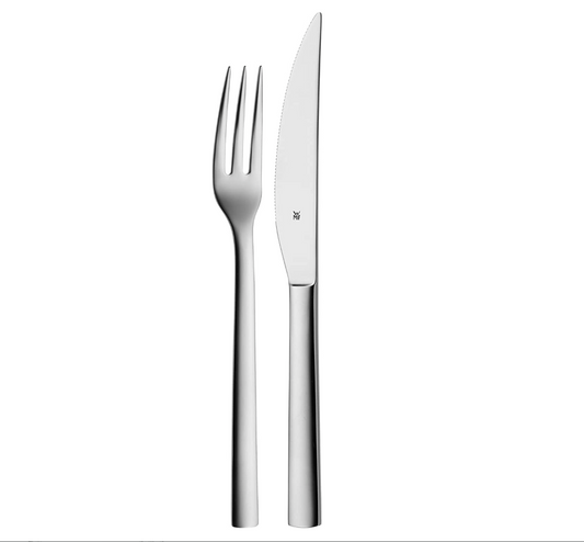 WMF 12 9143 6040 Nuova Steak Cutlery Set, Steak Fork, Steak Knife, Polished Cromargan Stainless Steel, Dishwasher-Safe