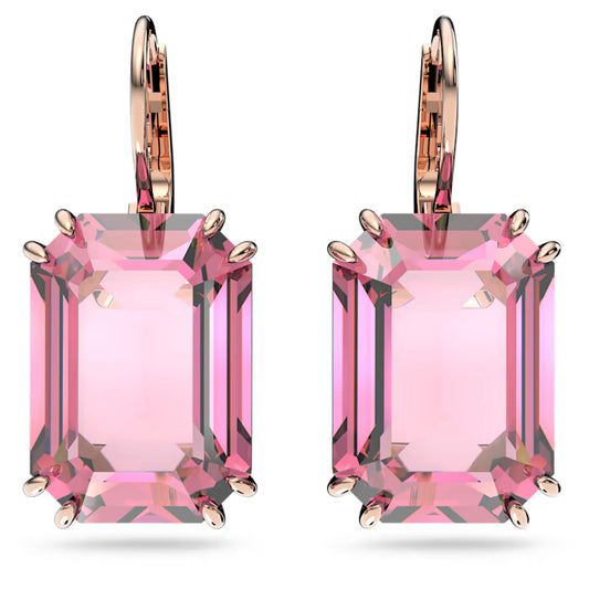 Swarovski 5619502 Millenia earrings, Octagon cut crystal, Pink, Rose-gold tone plated
