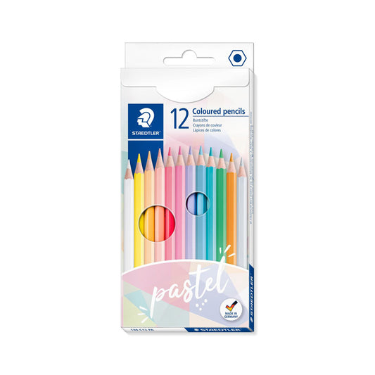 STAEDTLER Colouring Pencil 146, Classic Hexagonal Format, Soft Lead, Highly Pigmented Colours, 12 Pastel Colours in Cardboard Case, 146 C12 PA