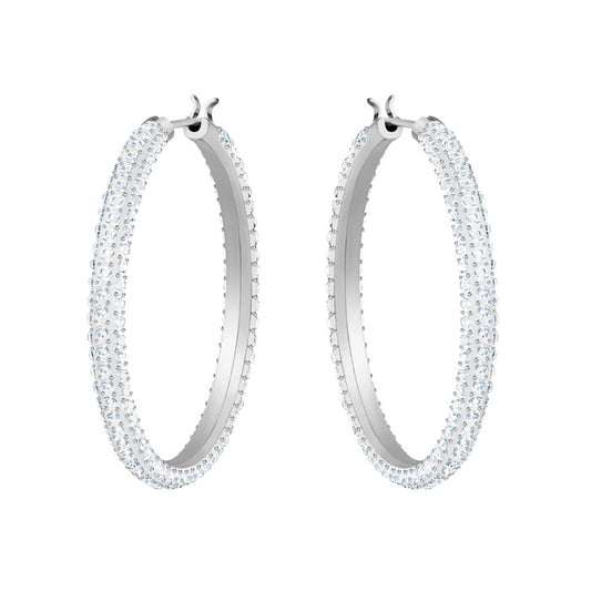 Swarovski 5389432 Stone Hoop Pierced Earrings, White, Rhodium plating